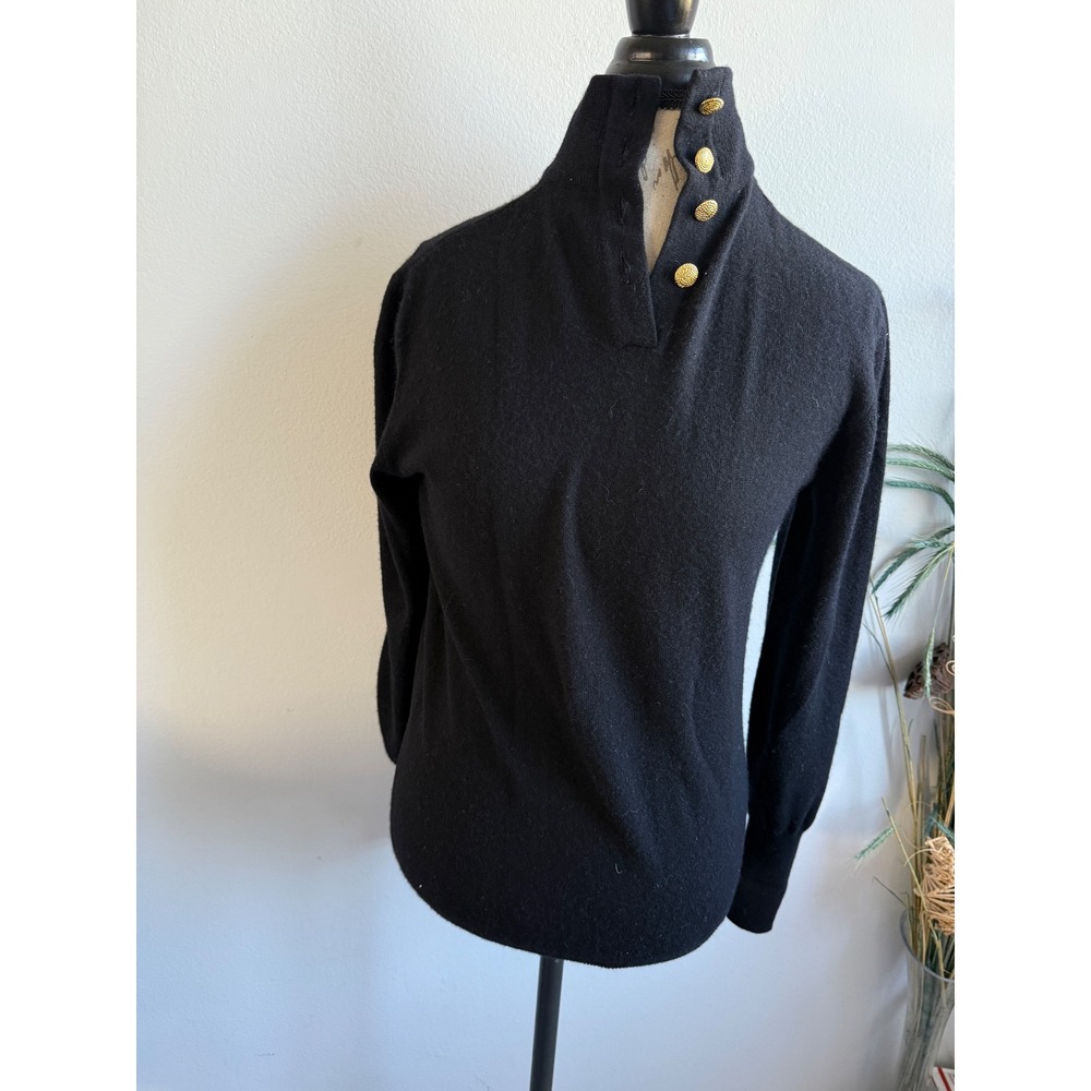 Jane‎ Justin Black Merino Wool Angora Blend Button Mock Neck Sweater Size M